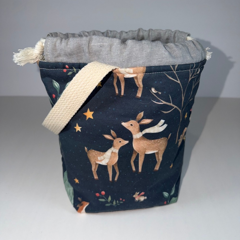 Longview Creations Project Bag Small Navy Deer Forest Animals Knit Crochet